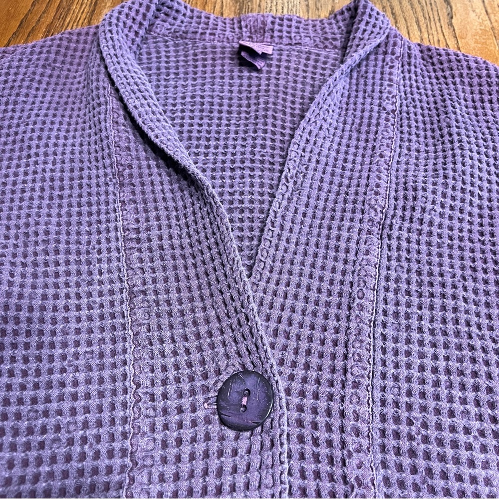 Purple Waffle Knit Cardigan Oversized Cozy Boho Layering Jacket Women - Picture 3 of 8